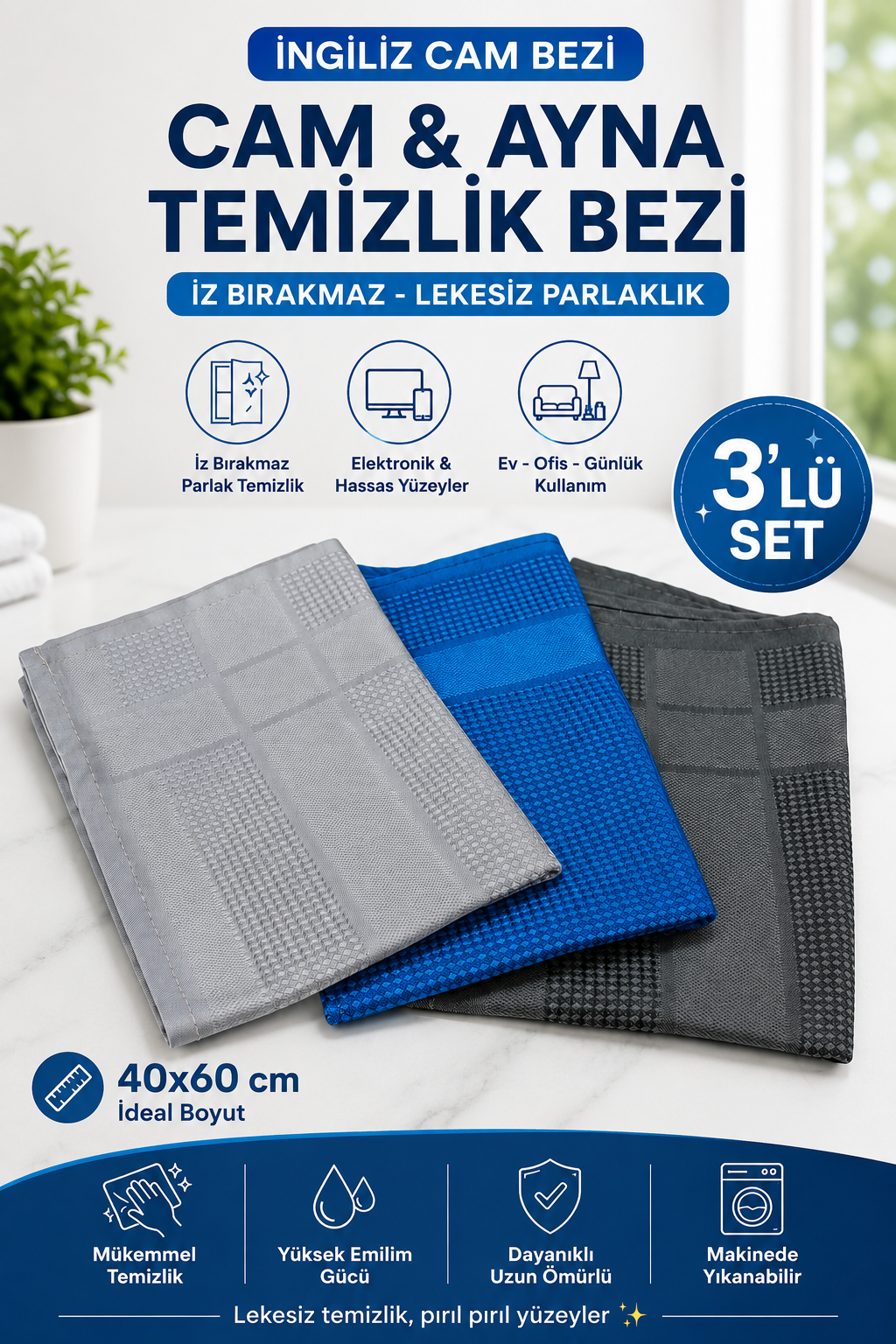 Yeşil Bulaşıklık + 3’lü Cam Bezi + Klasik Mermer Cam Kesme Tahtası