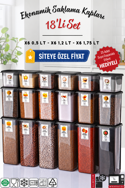 Etiketli 18'li Antrasit Ekonomik Kırılmaz Saklama Kabı Seti