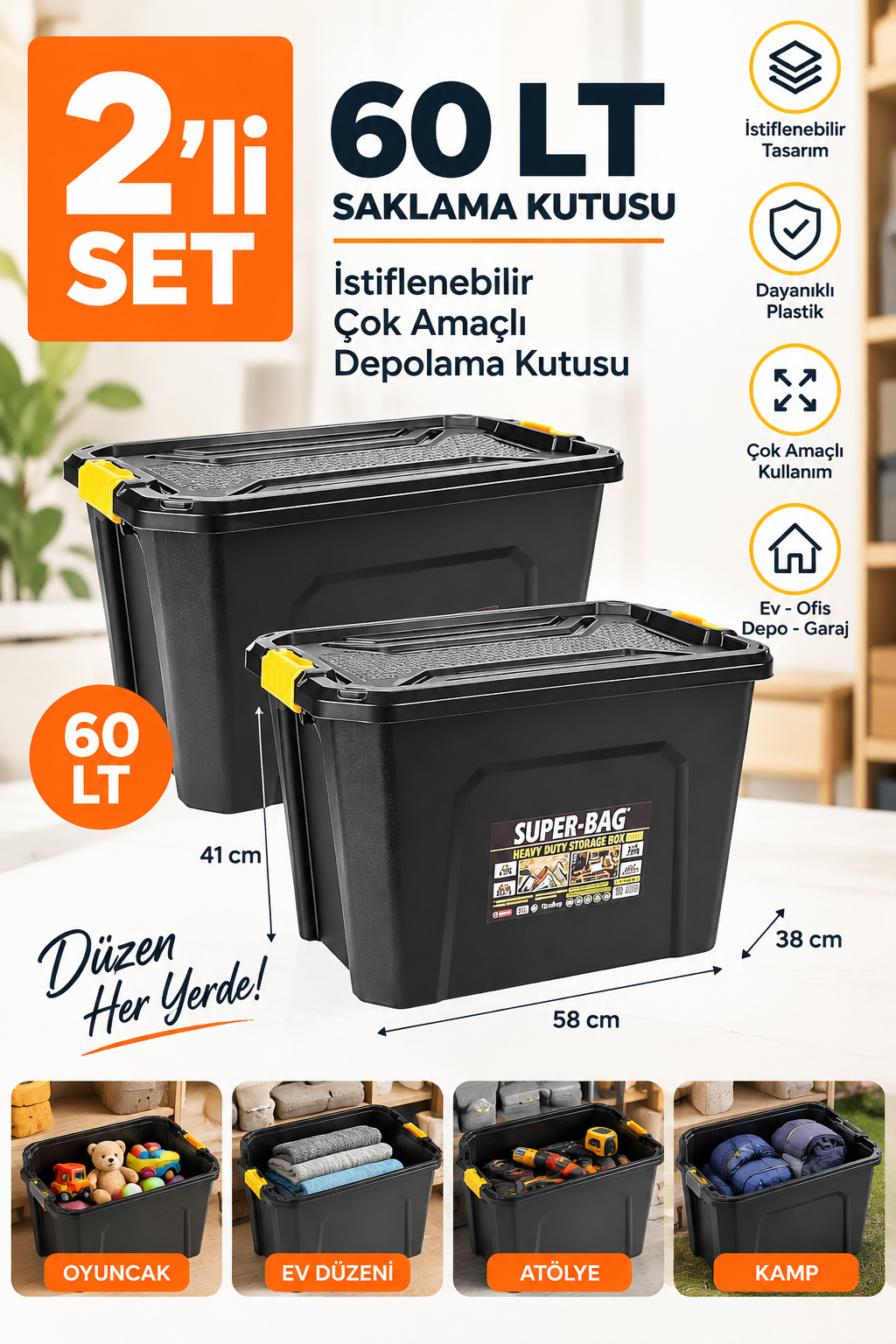 Super Bag 60 Lt Saklama Kutusu 2'li Set