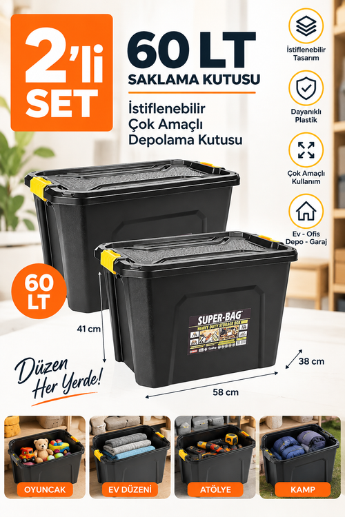 Super Bag 60 Lt Saklama Kutusu 2'li Set