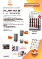 Etiketli 18’li Antrasit Saklama Kabı Seti + Şeffaf  Cam Kesim Tahtası