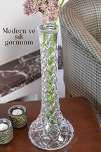 El Yapımı Kafes Desenli Fil Ayağı Cam Vazo