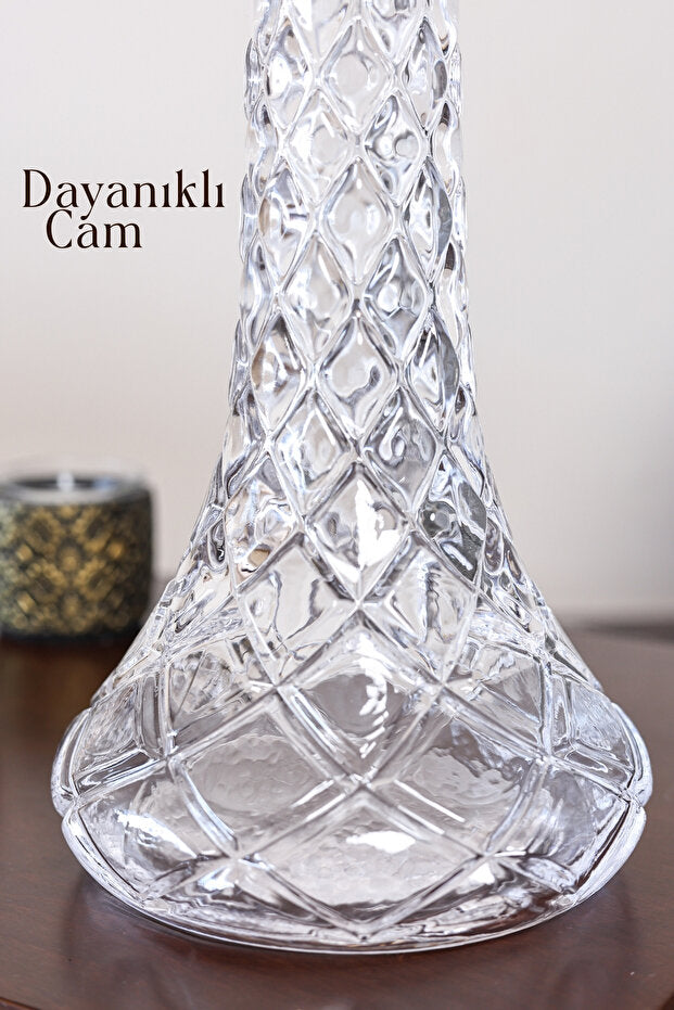El Yapımı Kafes Desenli Fil Ayağı Cam Vazo