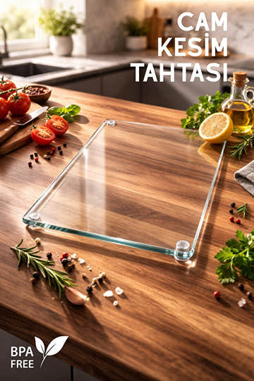 Şeffaf Cam Kesim Tahtası - 25x35cm - Dayanıklı ve Pratik Kesim Matı