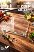 Şeffaf Cam Kesim Tahtası - 25x35cm - Dayanıklı ve Pratik Kesim Matı