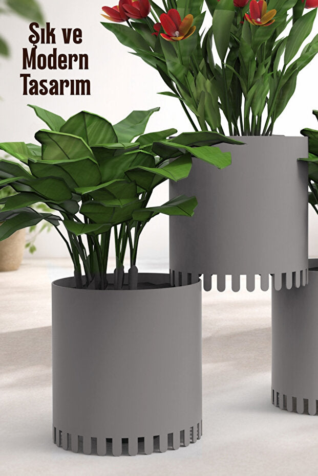 Lego Model Saksı Seti 3’lü - Akıllı Drenaj Sistemli - 3,5 Lt. - BPA Free - GRİ