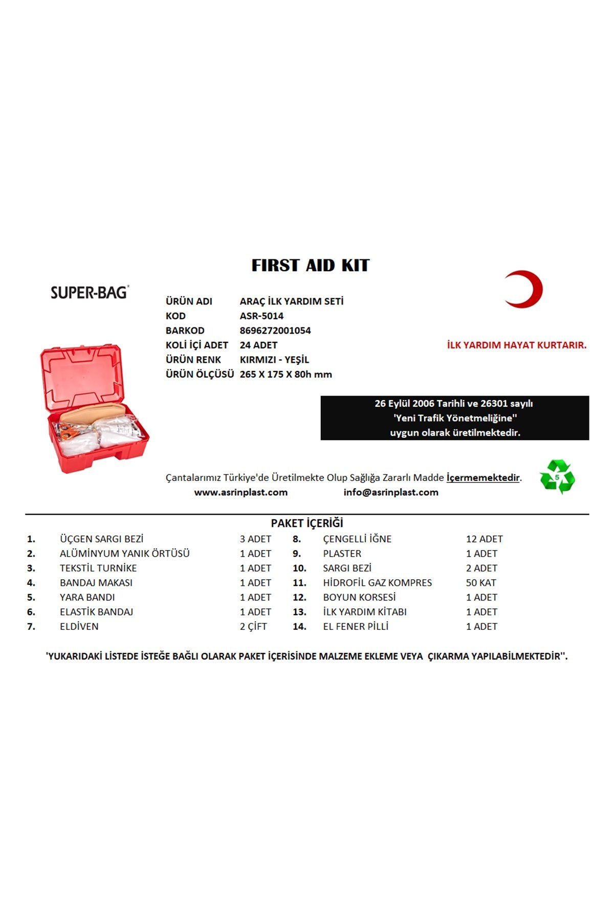 Super-Bag Araç İlk Yardım Seti (ASR-5014)