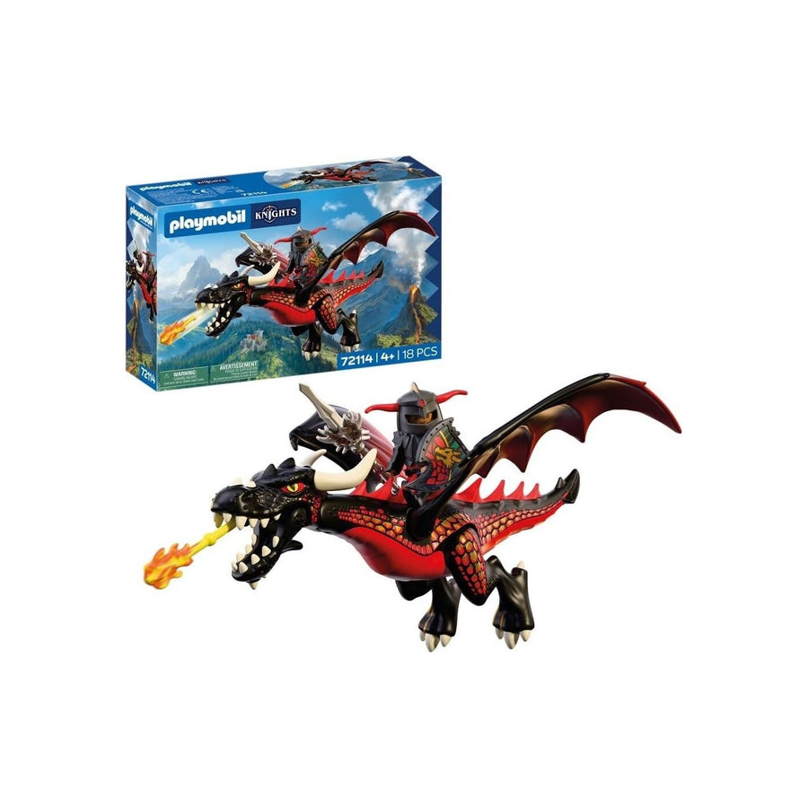 Playmobil Knights Siyah Ejderha ve Şövalye 72114 | 18 Parça Alev Fırlatmalı Oyun Seti