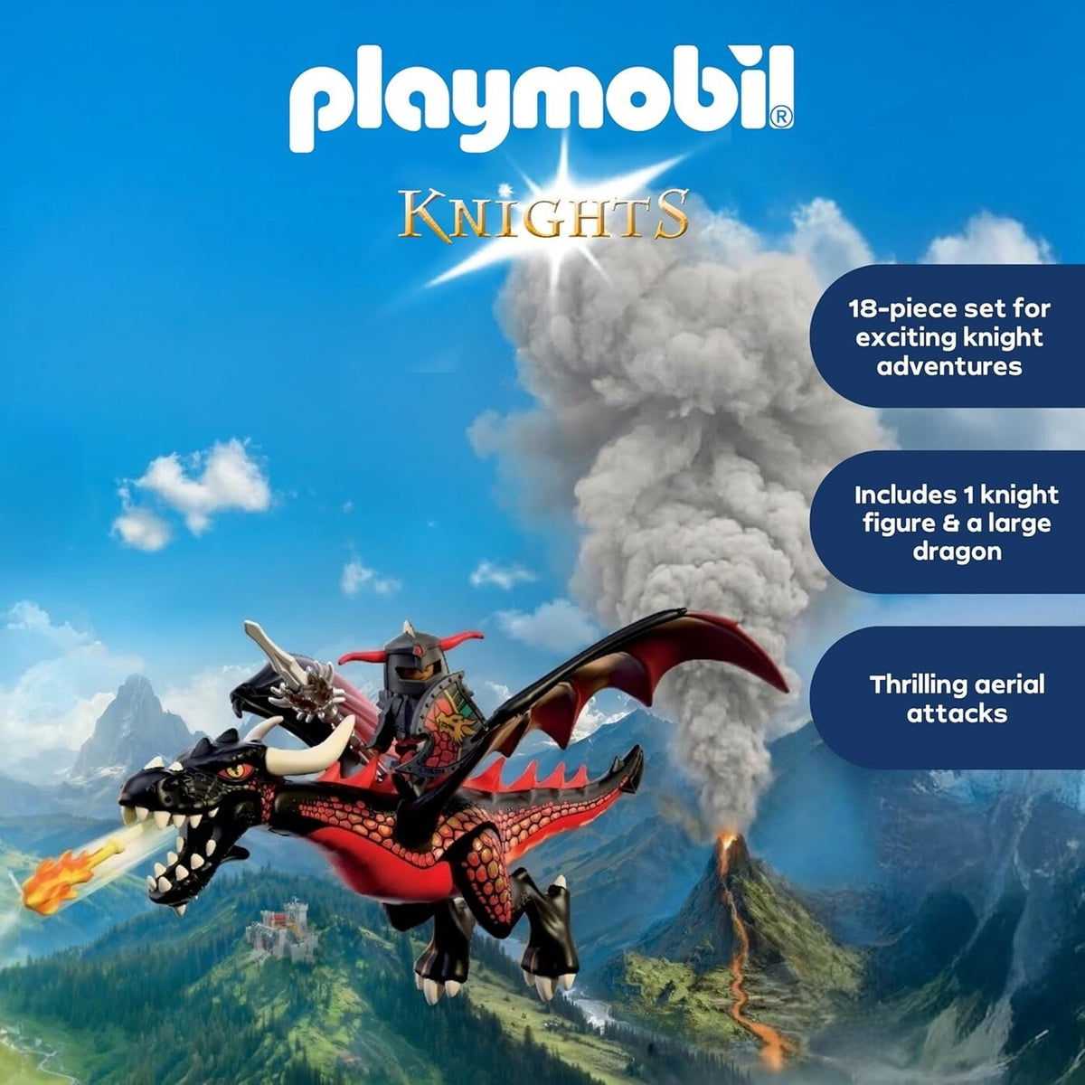 Playmobil Knights Siyah Ejderha ve Şövalye 72114 | 18 Parça Alev Fırlatmalı Oyun Seti
