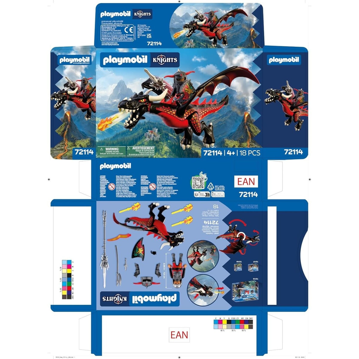 Playmobil Knights Siyah Ejderha ve Şövalye 72114 | 18 Parça Alev Fırlatmalı Oyun Seti