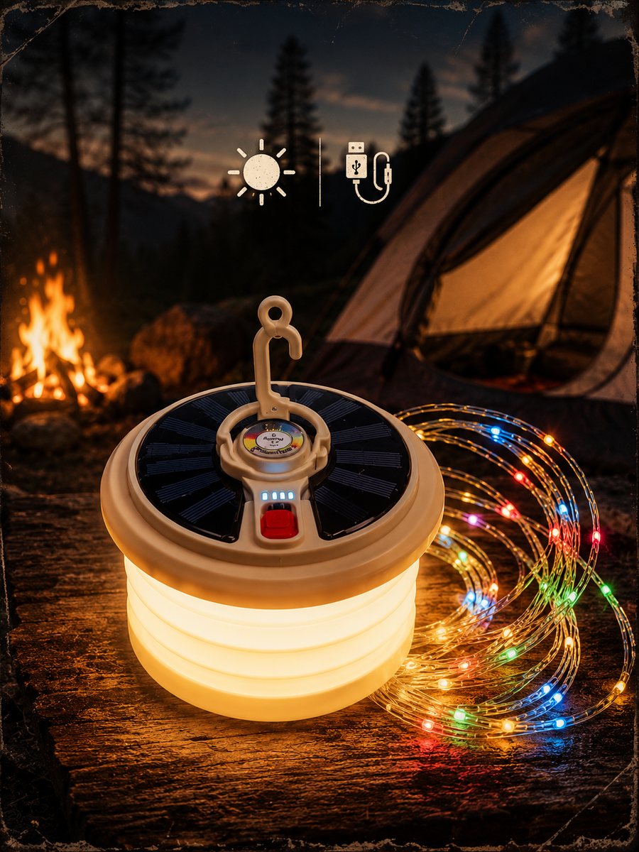 YX-669 Güneş Enerjili Şerit LED Kamp Lambası – 7 Işık Modu & Type-C Hızlı Şarj