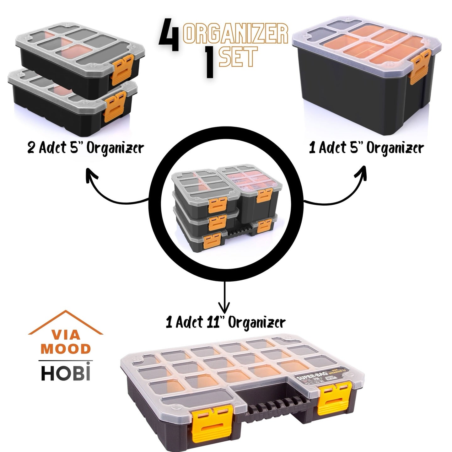 4'LÜ SLİM ORGANİZER SET (ASR-2100) 4 Organizer Bir Arada